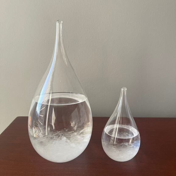 Storm Glass Weather Station Weather Predictor Barometer Wood Base - Set Two (2) - Picture 3 of 10